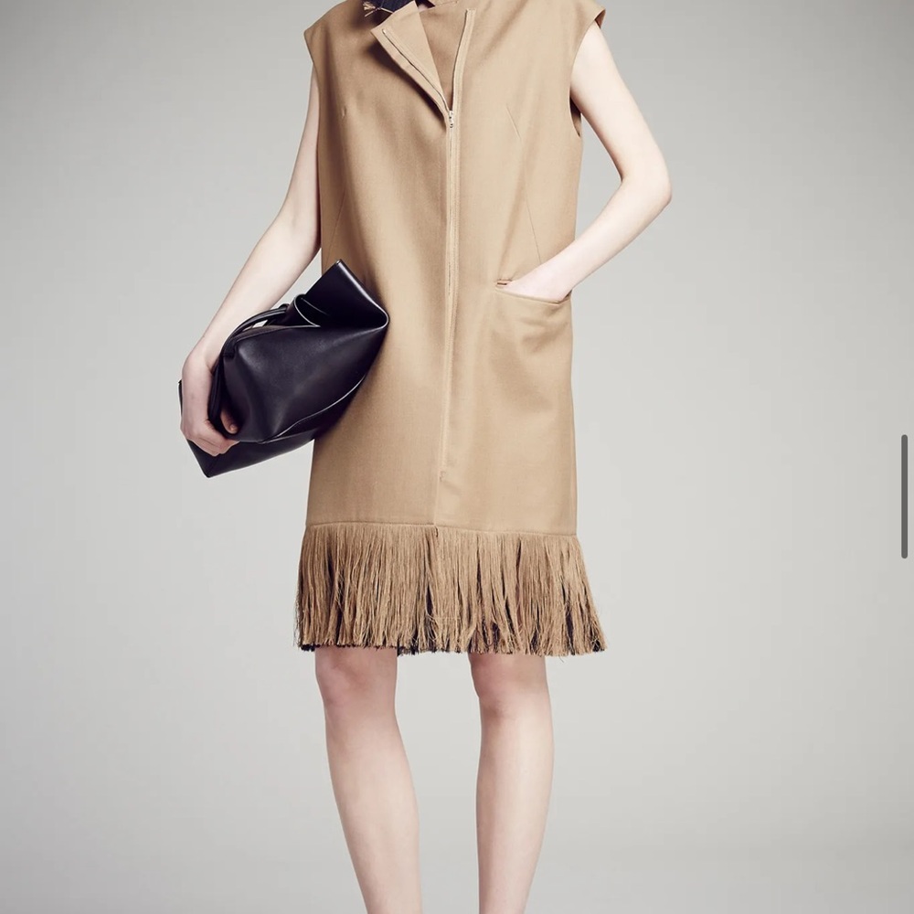 3.1 Phillip Lim Fringe Tan Sleeveless Vest Dress Size Medium Wool